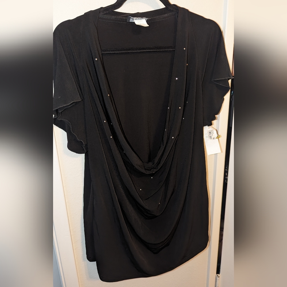 Womens Black 2x cowl neck shirt with studs.